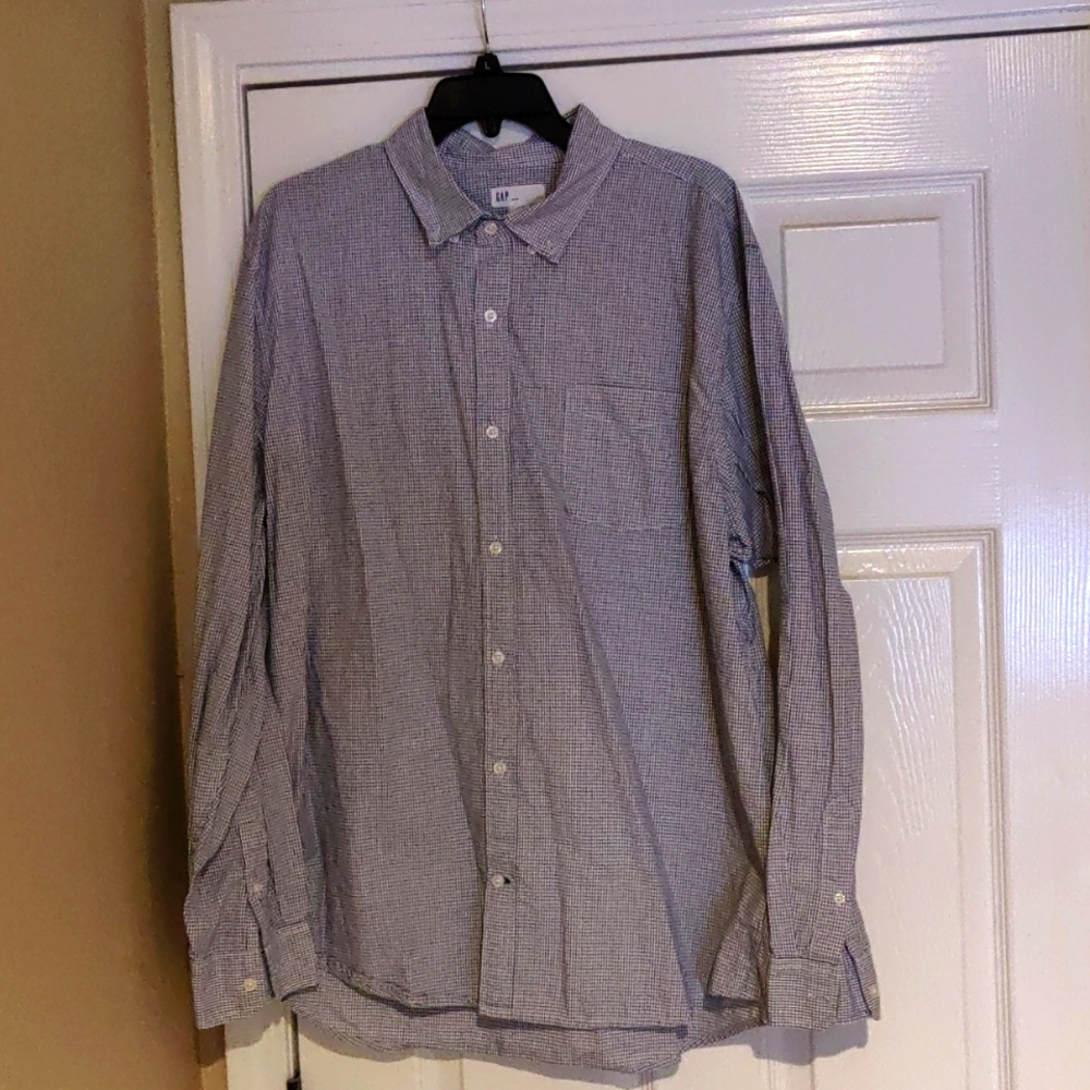 Gap men's slim fit blue and white check dress shirt XXL